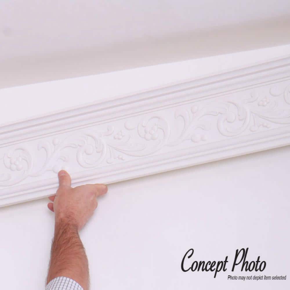 White Polyurethane Floral Crown Moulding Sample