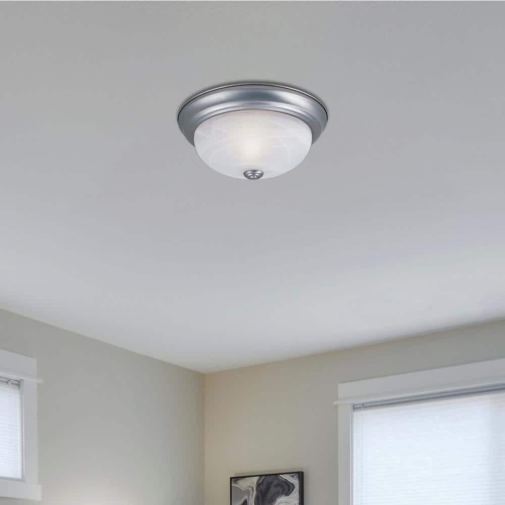 Pewter 15" Alabaster Glass Flush Mount Ceiling Light