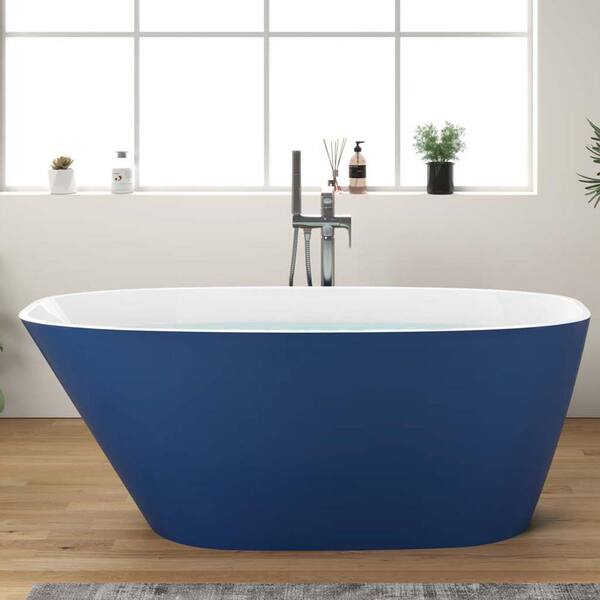 Mokleba 63 in. Acrylic Freestanding Bathtub Flatbottom Single Slipper Soaking SPA Bathtub in Blue