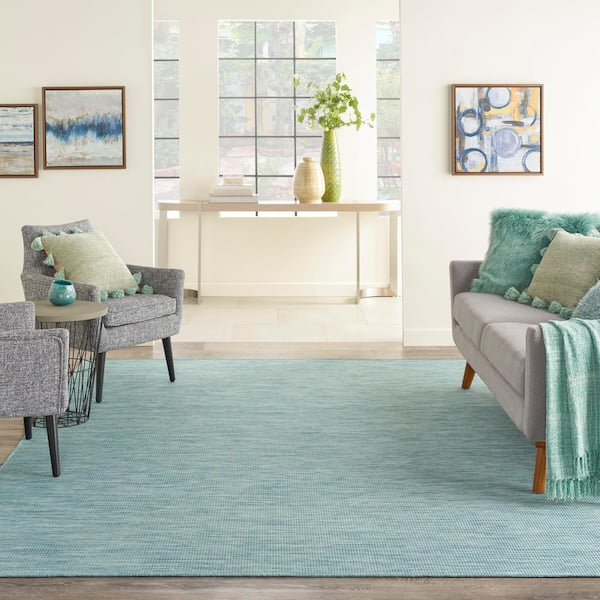Positano Aqua 8 ft. x 10 ft. Solid Modern Indoor/Outdoor Patio Area Rug