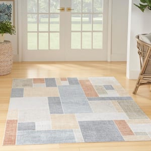 Astra Machine Washable Multicolor 5 ft. x 7 ft. Paneled Contemporary Area Rug