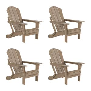 DECO Weathered Wood Folding Poly Outdoor Adirondack Chair (Set of 4)