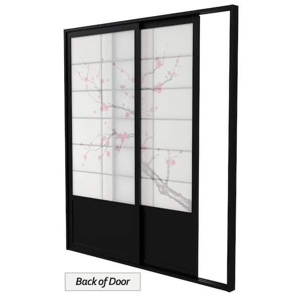 Red Lantern 7 ft. Black Cherry Blossom 2-Panel Sliding Door DOOR