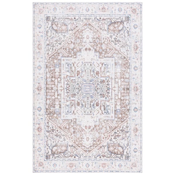 SAFAVIEH Arizona Taupe/Beige 10 ft. x 14 ft. Traditional Border Machine Washable Area Rug