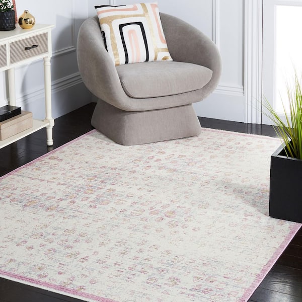 Illusion 5 ft. x 7 ft. Pink/Cream Spotted Distressed Area Rug