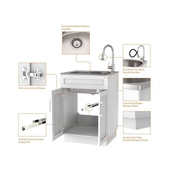 Glacier Bay All-in 1-Stainless Steel 24.1 in. x 21.3 in. Particle Board  Drop-In Laundry Sink with Faucet and White Storage Cabinet LT2421A1 - The  Home Depot