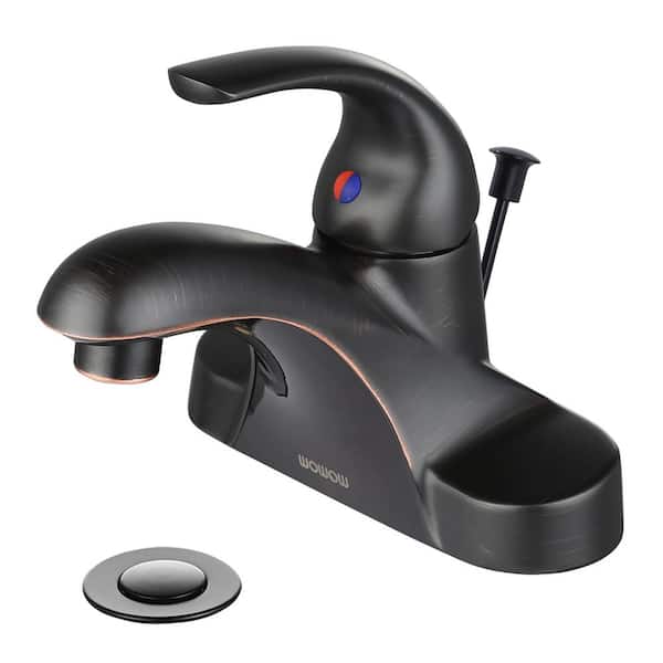WOWOW 4 in. Centerset Single-Handle Low Arc Bathroom Faucet with Drain Kit Included in Oil Rubbed Bronze