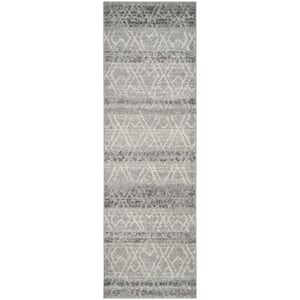 Adirondack Silver/Ivory 3 ft. x 8 ft. Geometric Distressed Runner Rug