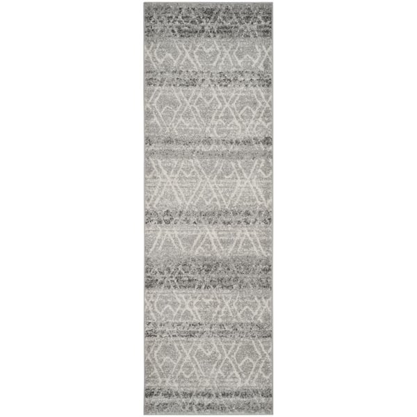 SAFAVIEH Adirondack Silver/Ivory 3 ft. x 8 ft. Geometric Distressed Runner Rug