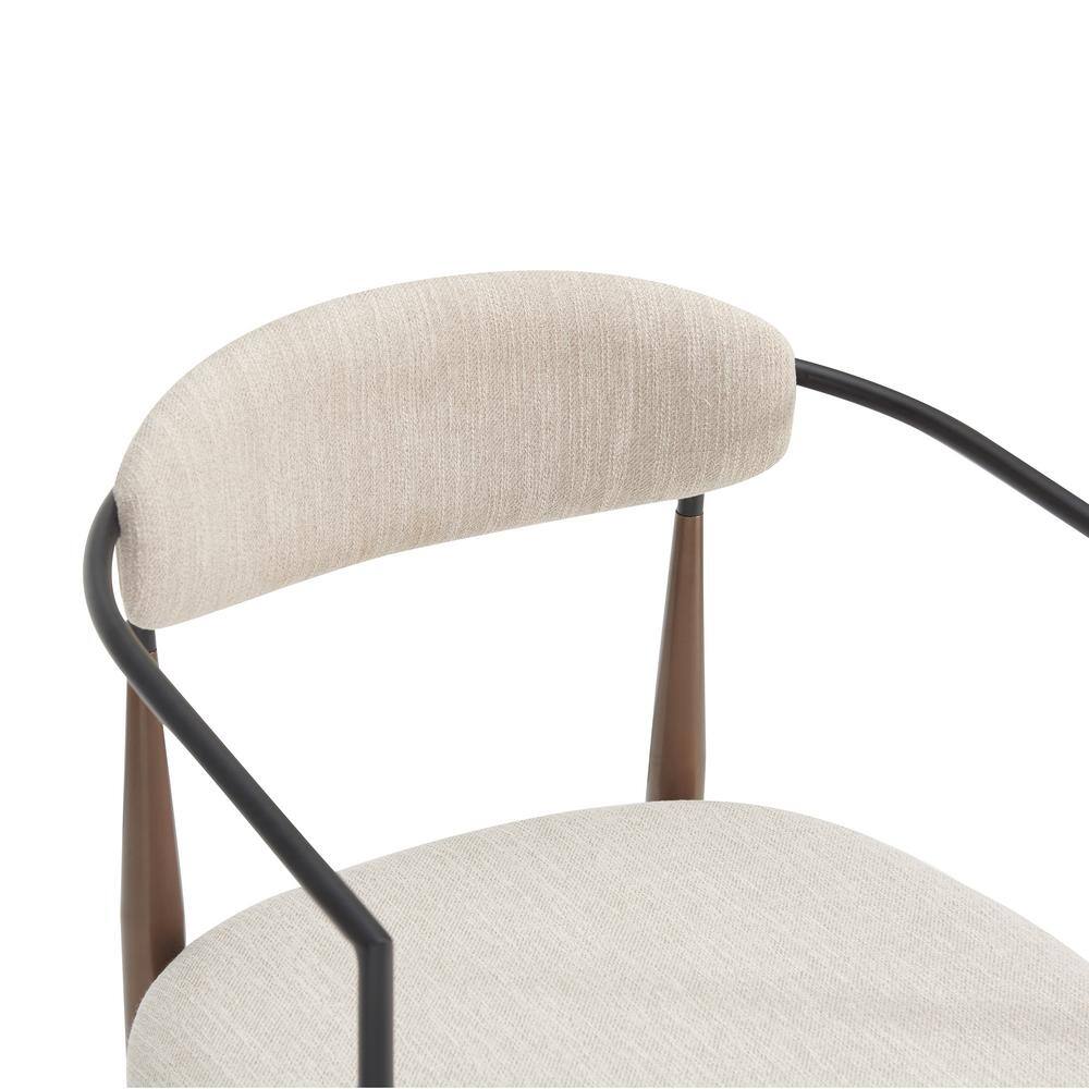 Beige Upholstered Arm Chair with Coffee Gold Metal Legs