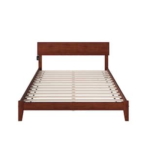 Orlando Walnut Queen Solid Wood Frame Low Profile Platform Bed with Attachable USB Device Charger