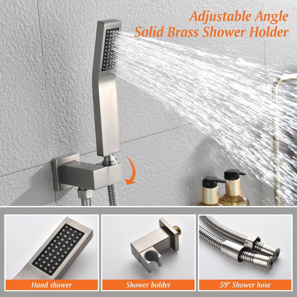 Brushed Nickel Wall-Mount Waterfall Tub Faucet with Hand Shower