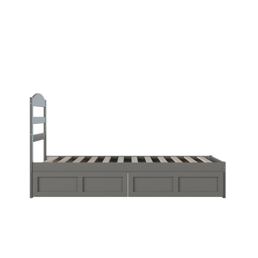 Gray Twin Platform Bed with Storage Drawers and Headboard