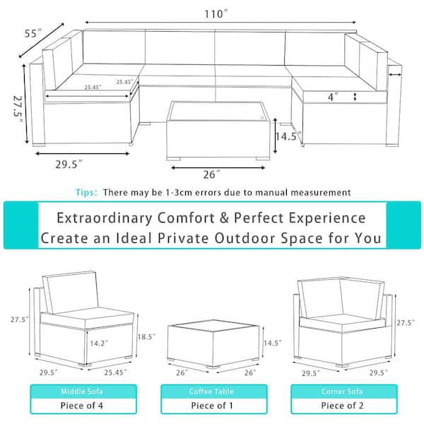 7-Piece Wicker Outdoor Sectional Set with Cushion Blue