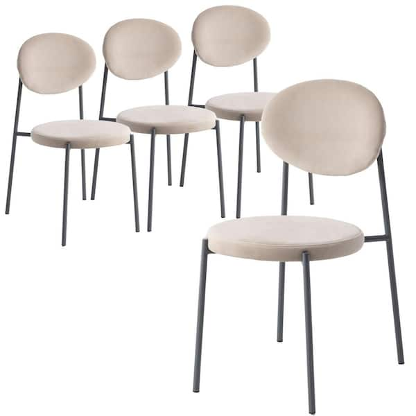 Leisuremod Euston Beige Velvet Dining Chair Set of 4