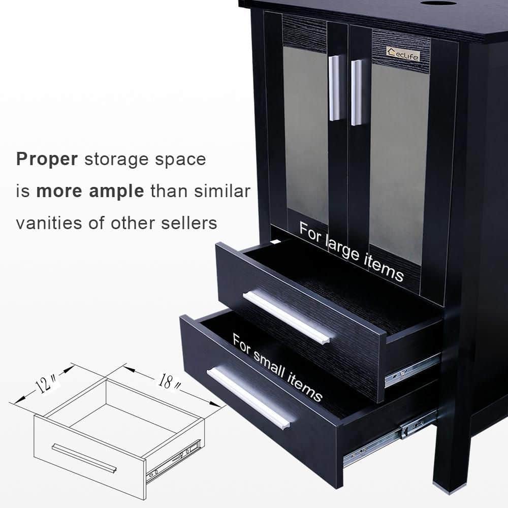 24'' Black MDF Bathroom Vanity Set with White Ceramic Vessel Sink
