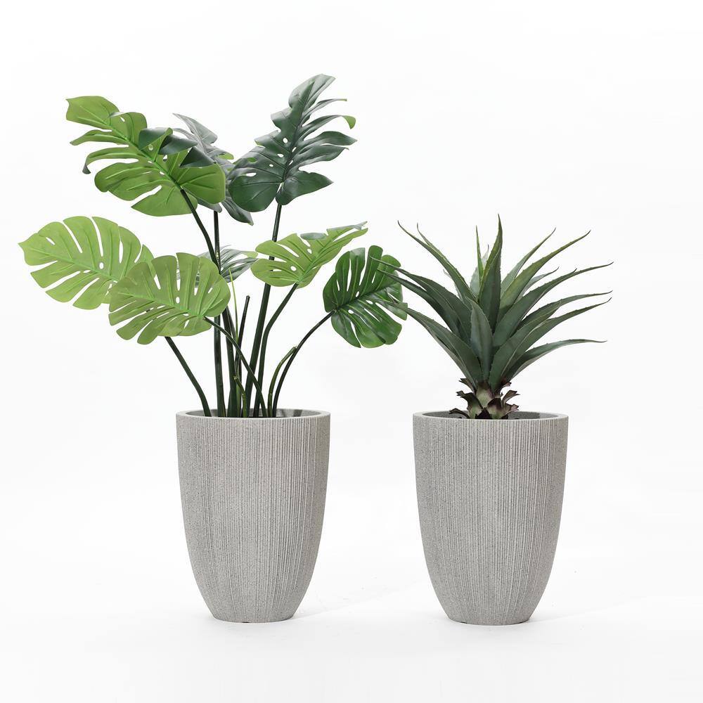 LuxenHome 2-Piece Tall Tapered Round Plastic Planters Set, Mediterranean Beige Off-White
