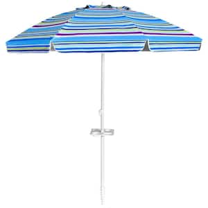 7.2 ft. Steel Tilt Beach Umbrella Portable Outdoor Beach Umbrella with Sand Anchor in Blue