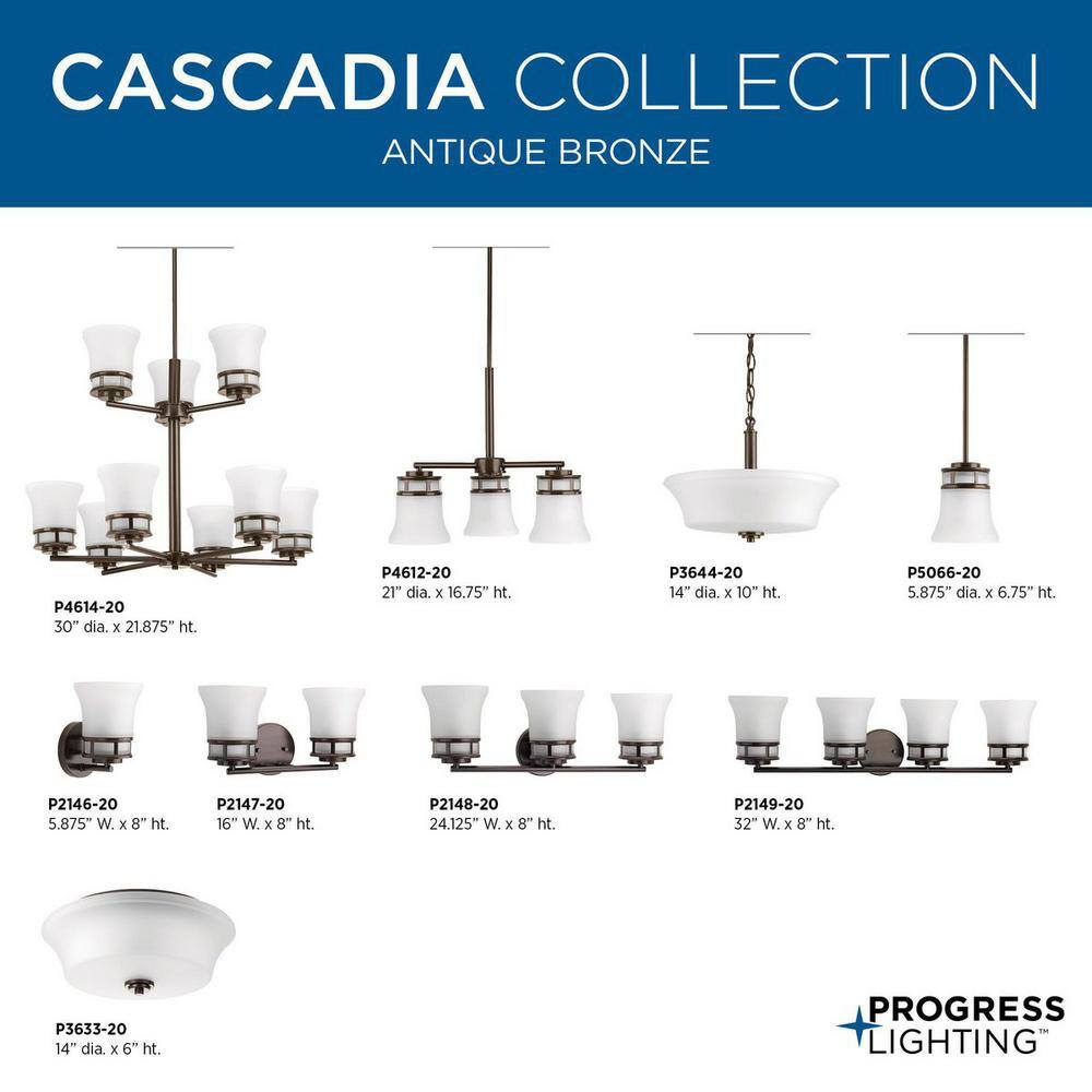 Cascadia Antique Bronze 9-Light Two-Tier Chandelier with Etched Glass Shades