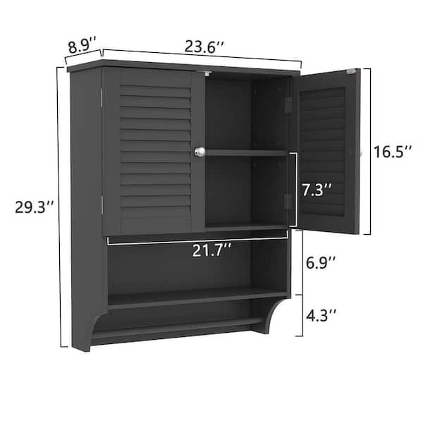 Cubilan 23.6 in. W x 8.9 in. D x 29.3 in. H Bathroom Storage Wall Cabinet  with Adjustable Shelves and Towels Bar in Black HD-32Z - The Home Depot