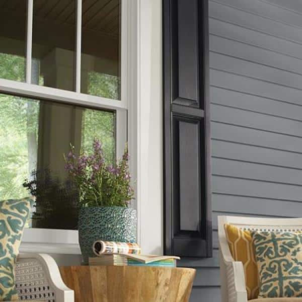 12 in. x 59 in. Raised Panel Polypropylene Shutters Pair in Black