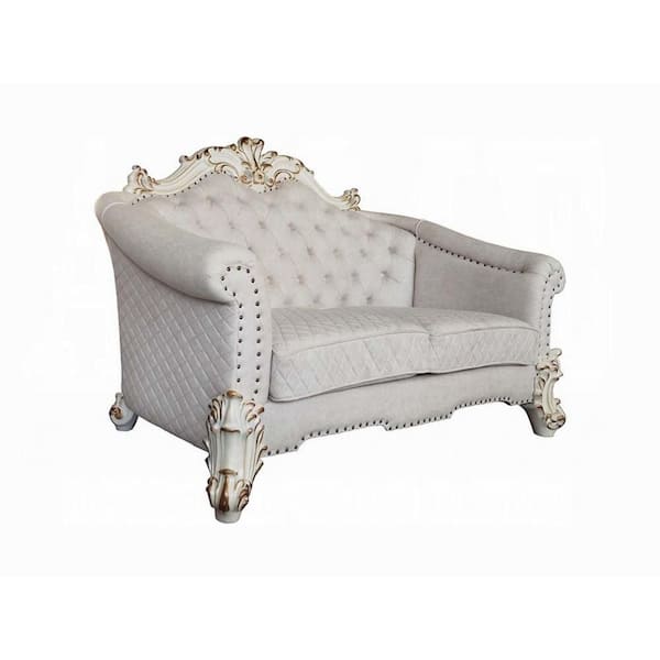 Antoine 43 in. Ivory and Antique Pearl Fabric 2-Seater Loveseat with 4-Pillows