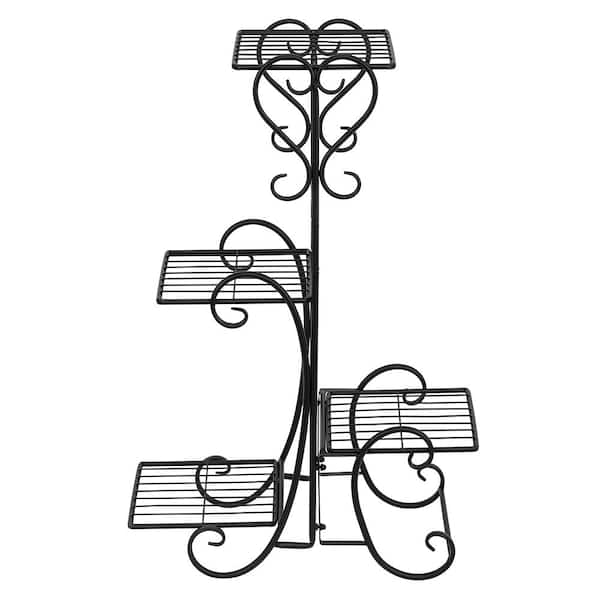TIRAMISUBEST 9 in. x 19.7 in. x 32 in. Indoor and Outdoor Black Iron Garden Plant Stand (4-Tiered)