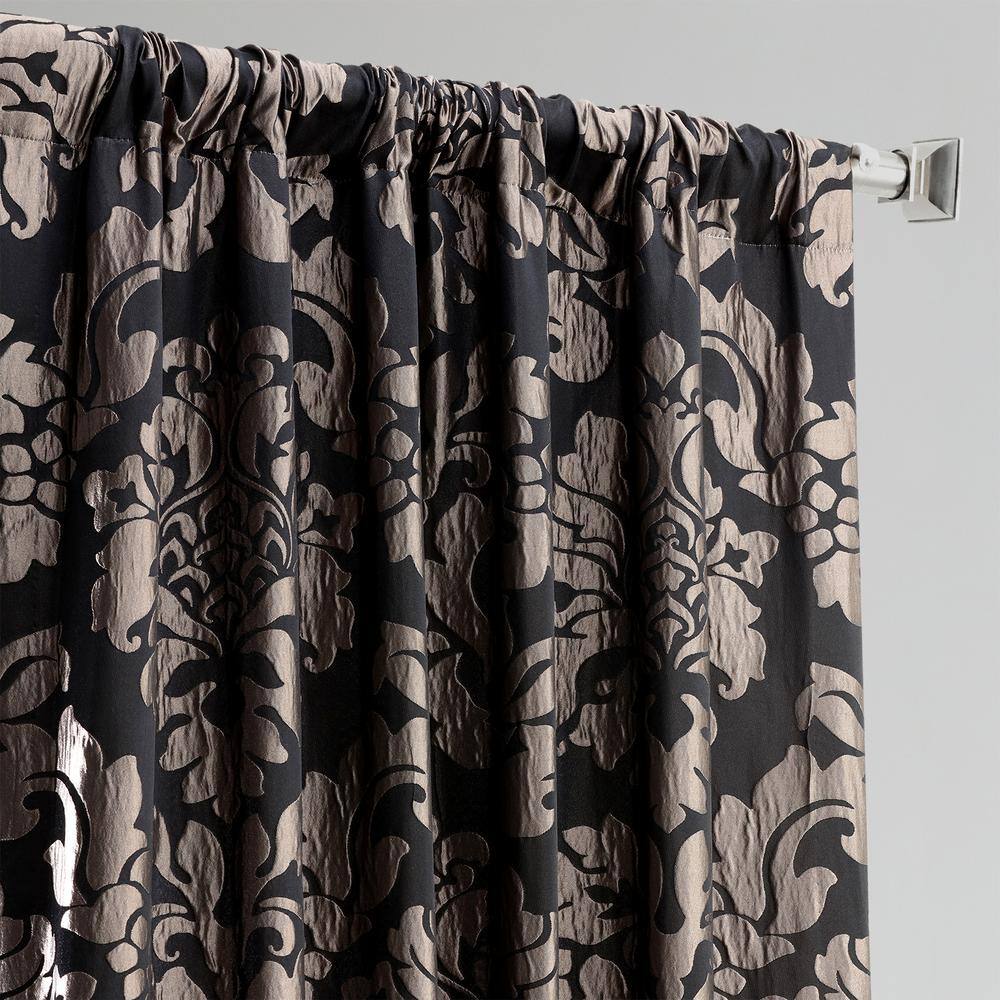 Astoria Black Faux Silk Room-Darkening Curtain Panel, 50 x 108