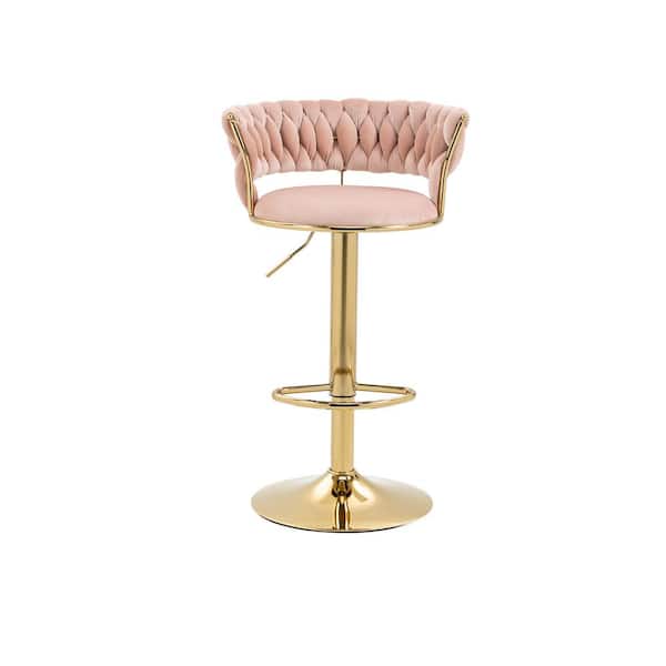 HOMEFUN 37.8 in. Swivel Adjustable Height Metal Frame Cushioned Bar Stool with Pink Velvet Seat