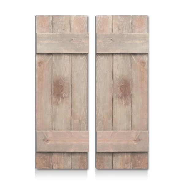 CALHOME 19 in. x 42 in. Pine Wood Closed Board and Batten Shutters Pair Silver Gray