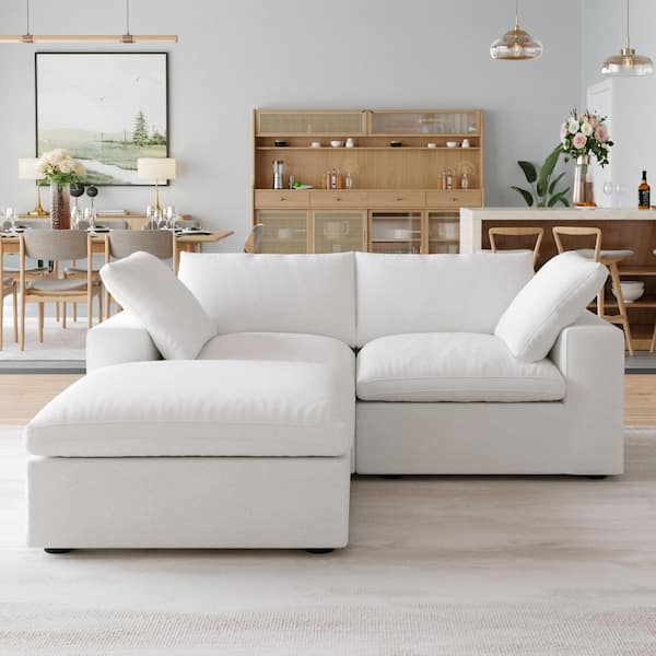 Unbranded Modular 80.3 in. Deep Seat Linen Sectional Sofa with Removable Covers and Cushions in. White LoveSeat