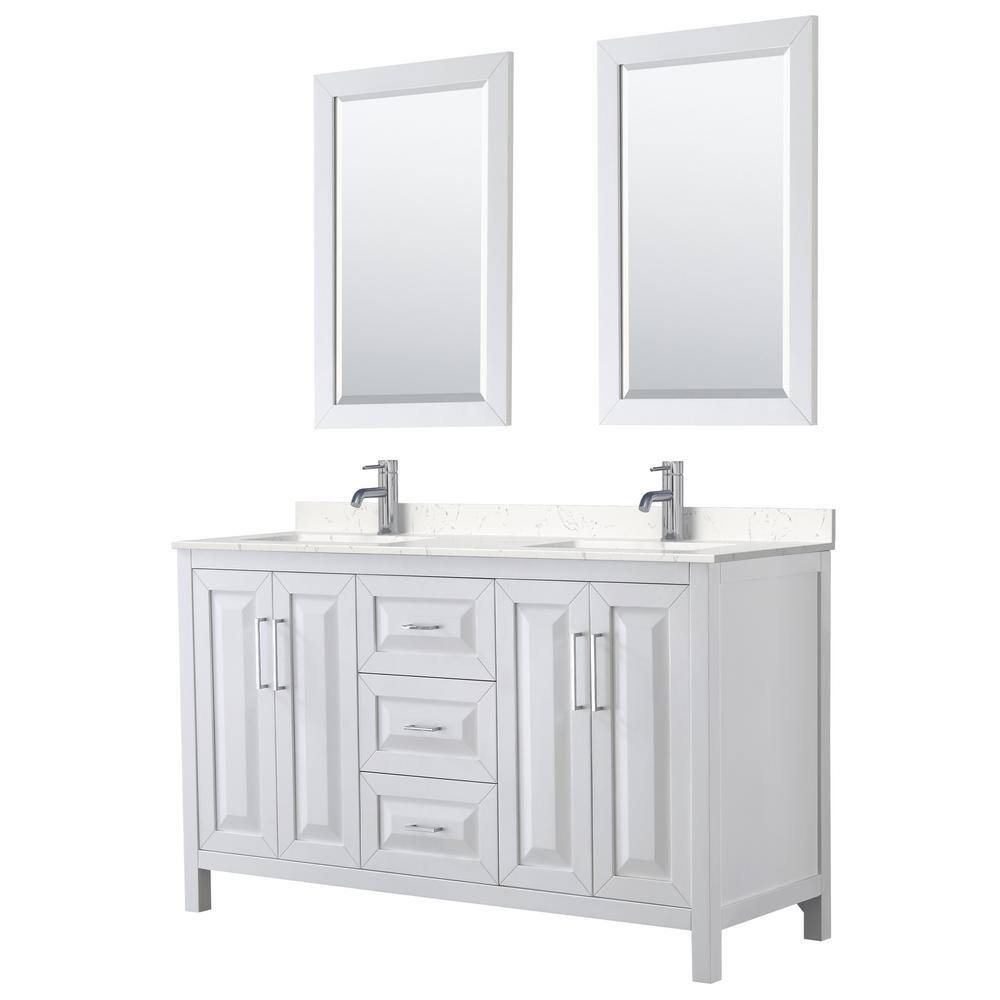 "Daria 60""W x 22""D Double Vanity in White w/ Cultured Marble Vanity Top in LightVein Carrara w/ Basins & Mirrors" price history on PriceWatchPro