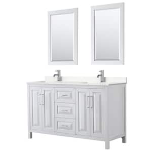 Daria 60"W x 22"D Double Vanity in White w/ Cultured Marble Vanity Top in LightVein Carrara w/ Basins & Mirrors