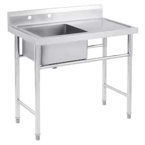 39.4 in. Freestanding Stainless Steel 1-Compartment Commercial Kitchen Sink with Drainboard