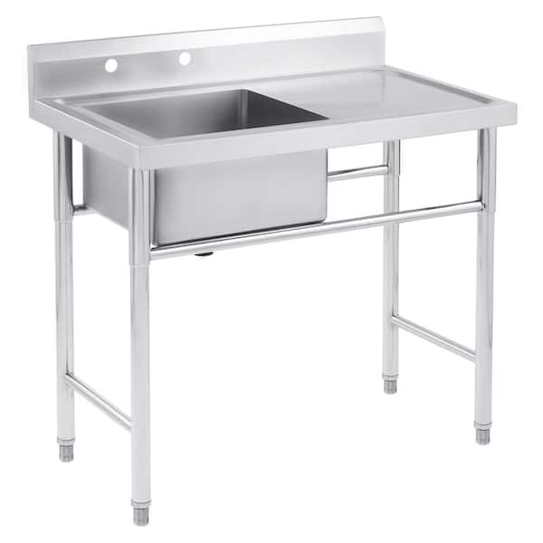 Wilprep 39.4 in. Freestanding Stainless Steel 1-Compartment Commercial Kitchen Sink with Drainboard