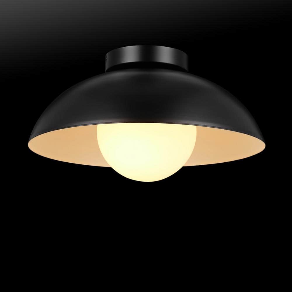 Matte Black and Milk Glass Dome Flush Mount Ceiling Light