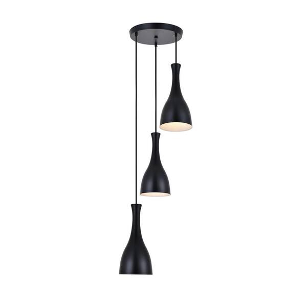 Timeless Home 14 in. 3-Light Black Pendant Light, Bulbs Not Included ...