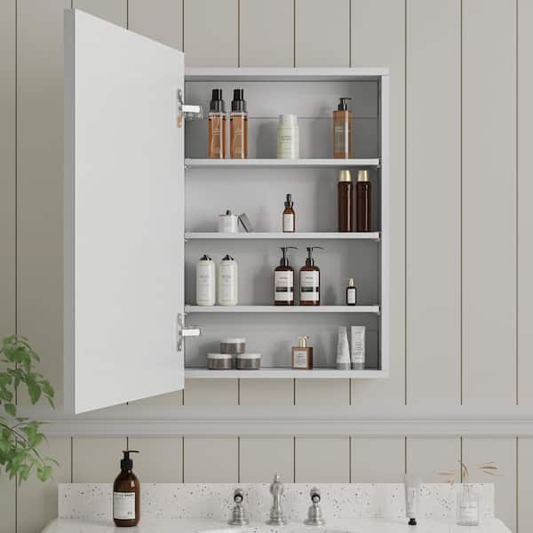 Tara 24 in. W x 30 in. H Rectangular Wood Medicine Cabinet with Mirror, Reversible Door, Fully Assembled, White