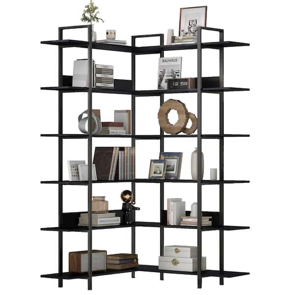 Dropship 74.8 Inch Bookshelf L-shape MDF Boards Stainless Steel Frame  Corner 6-tier Shelves Adjustable Foot Pads, Black to Sell Online at a Lower  Price