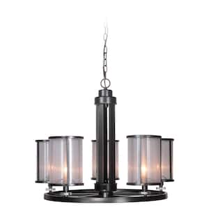 Danbury 5 Light Matte Black Finish with Organza Glass Transitional Chandelier for Kitchen/Dining/Foyer No Bulb Included