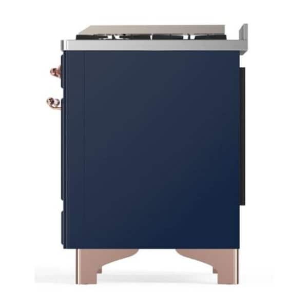 Majestic II 40 in. Double Oven Dual Fuel Range with 6 Sealed Burners, Glass Door, Copper Trim in Midnight Blue