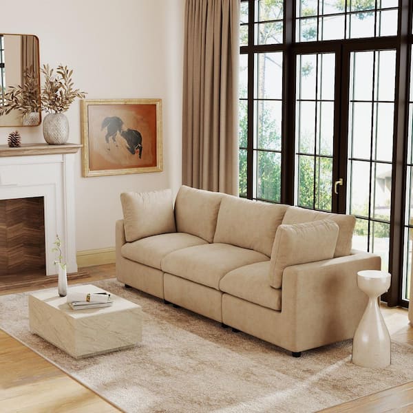 J&E Home 5-Piece Beige Modular Sectional Sofa Chenille Free