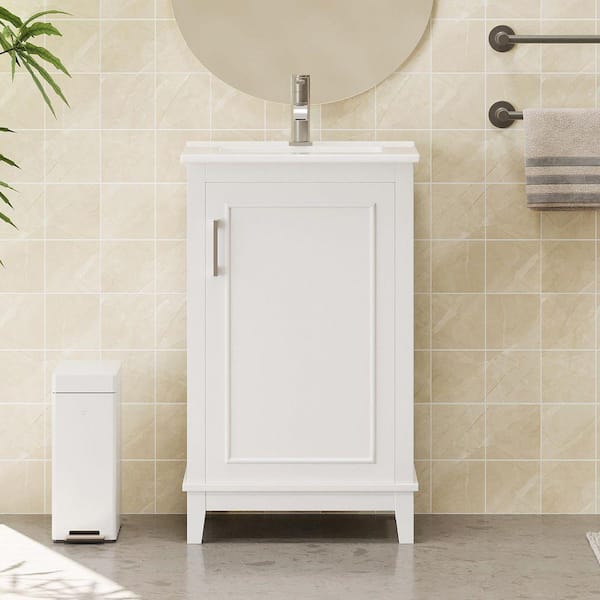 20 in. Wx 14.5 in. D x 33.3 in. H Single Sink Freestanding White Bath Vanity, with White Ceramic Top Basin