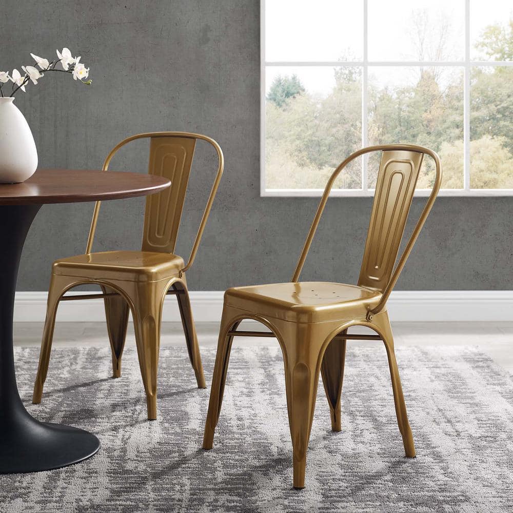 Gold Metal Bistro Dining Side Chair Set of 2
