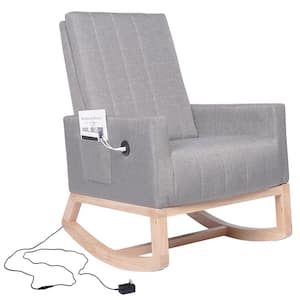 Ergonomic Wooden Rocking Chair with USB Charging - Perfect for Nurseries, Bedrooms and Living Spaces, Gray