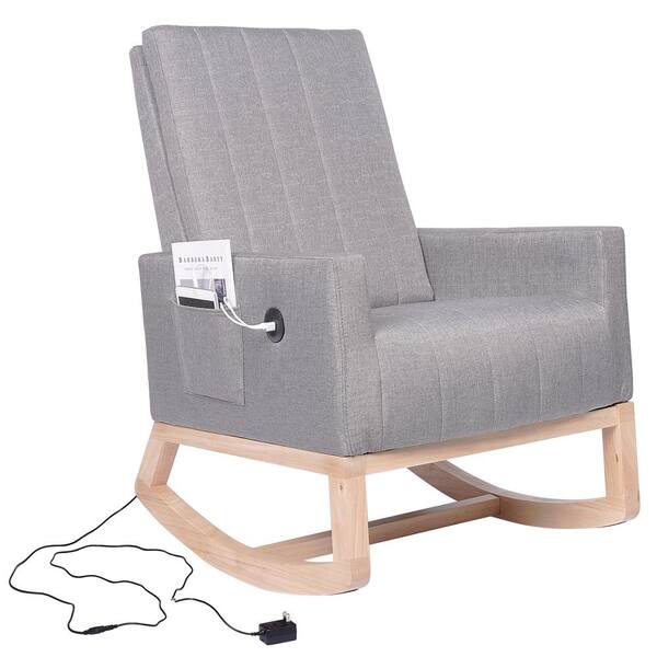 VECELO Ergonomic Wooden Rocking Chair with USB Charging Perfect for