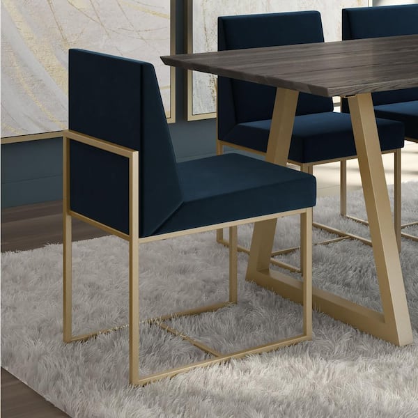 Amisco Derry Dark Blue Velvet/Golden Metal Metal Dining Chair