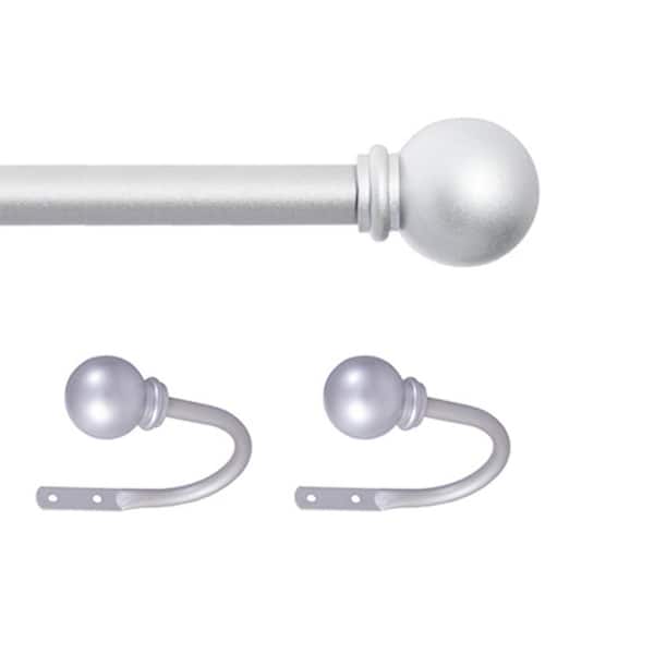 Kenney Chelsea 28 in. - 48 in. Adjustable Single Curtain Rod with Holdbacks 5/8 in. Dia. in Brushed Nickel with Ball Finials