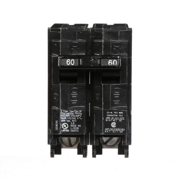 Siemens 60 Amp Double-Pole Type QP Circuit Breaker Q260U 60 Amp Double Pole Breaker Wiring Diagram The Home Depot