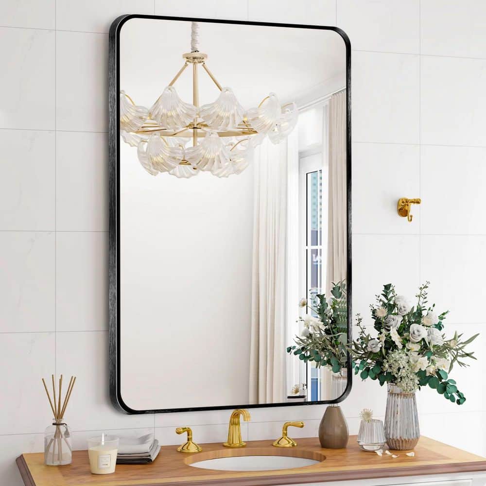 LuxHomez 24 in. W x 36 in. H Black Vanity Rectangle Wall Mirror